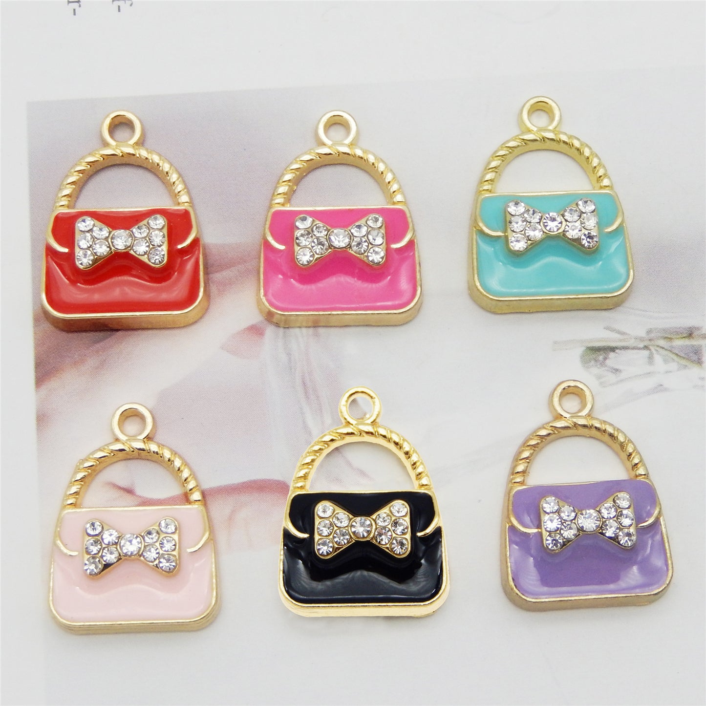 24pcs Mixed Colors Fashion Women Purse Bag Enamel Pendants Charms Gold Tone Ornaments for Necklace Bracelet Earring DIY Jewellery Making Supplies