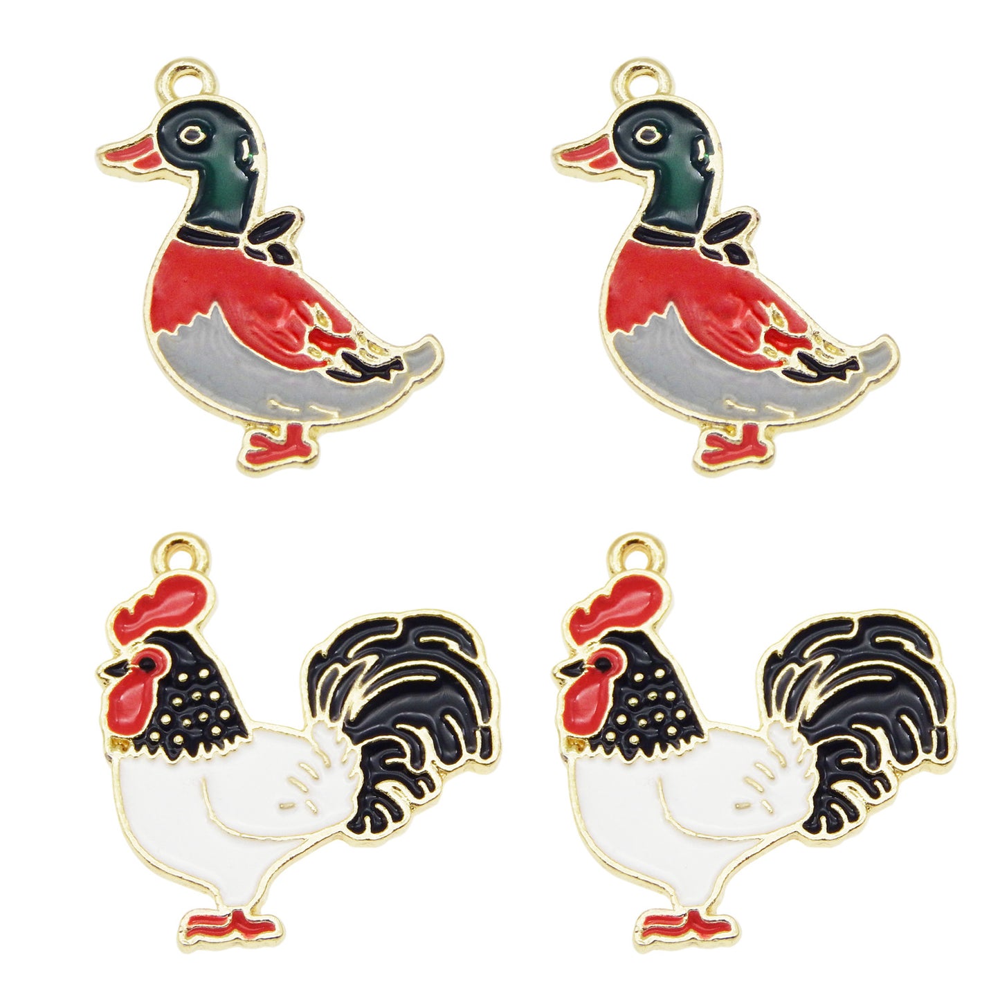JJGQAZ 20PCS Assorted Enamel Chicken and Duck Charm Cute Cartoon Animals Dangle Charms