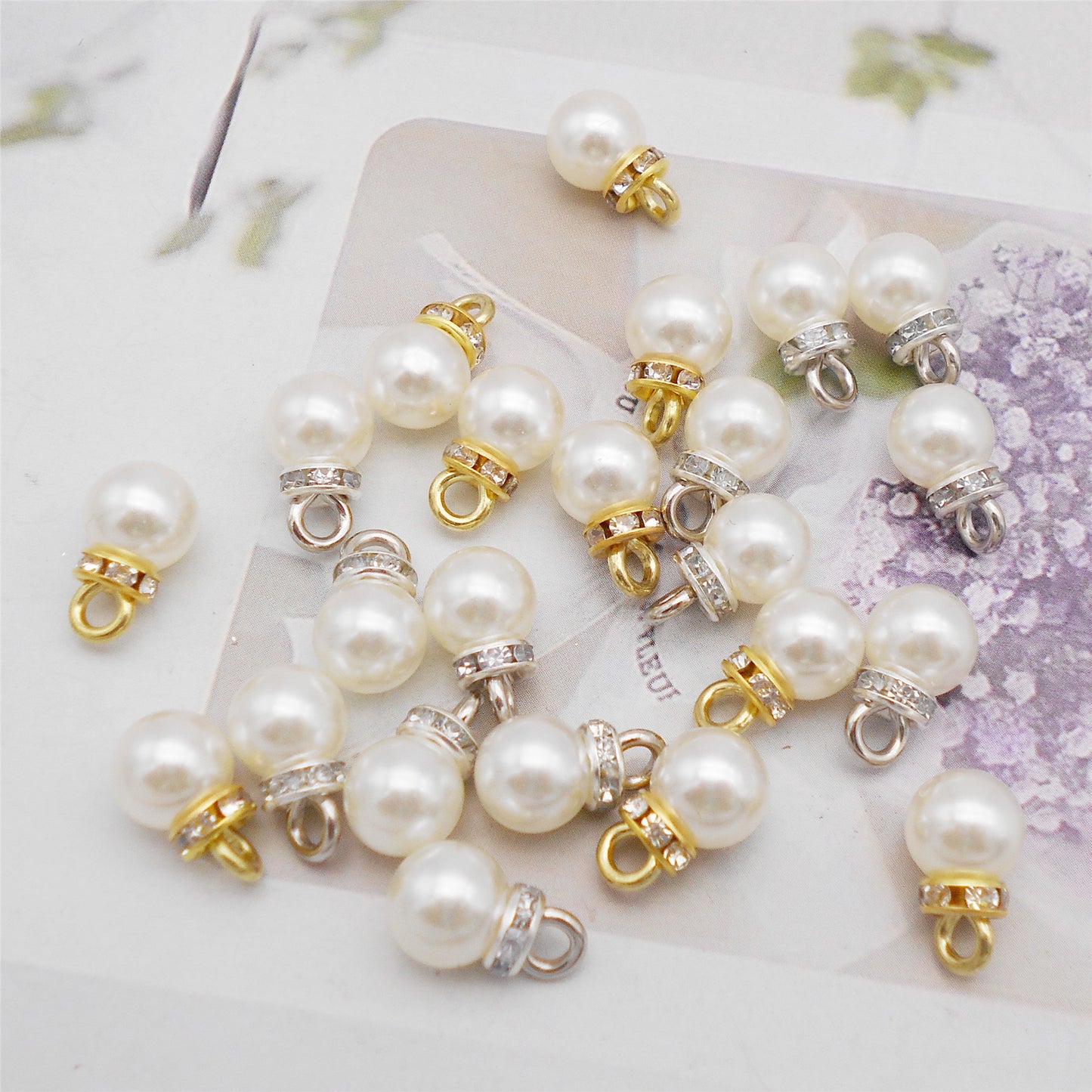 JJGQAZ 100pcs 8mm White Imitation Pearl Charms Pendants Faux Pearl Beads Charms
