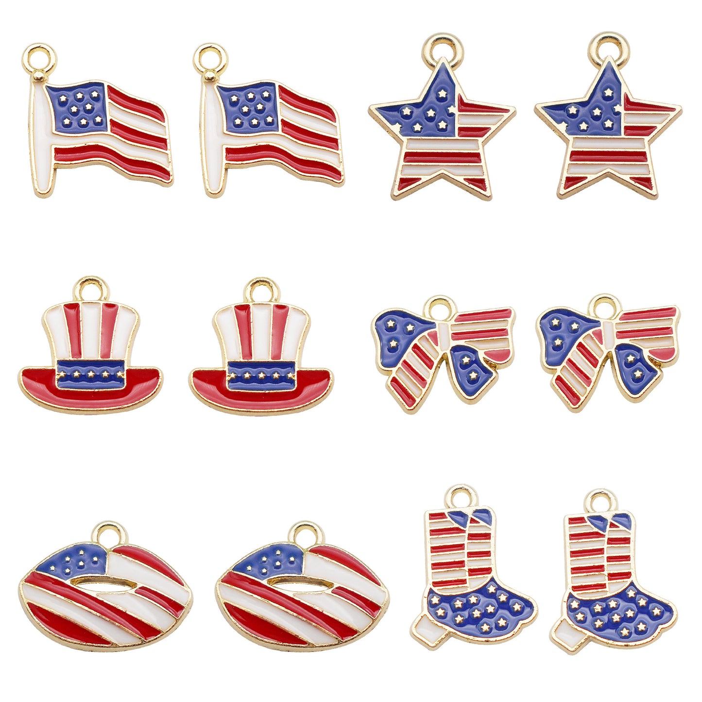 60PCS American Flag Charms Assorted Enamel Star Stripes and Heart Charms for DIY Independence Day Jewelry Making Bracelets Necklaces Earrings