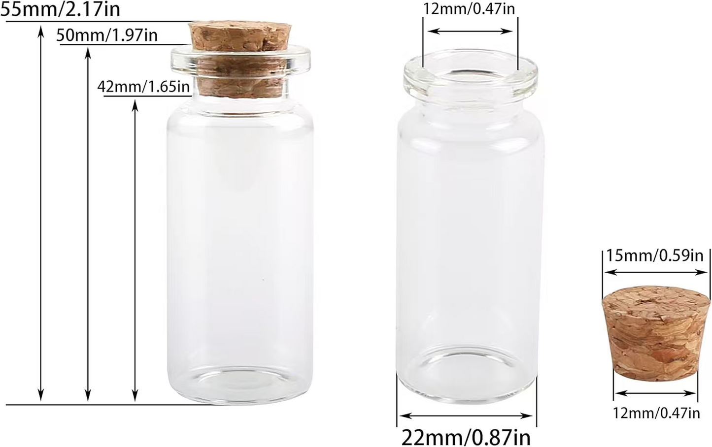 90Pcs 10ml Mini Glass Bottles with Cork Stoppers Small Vials Jars DIY Craft