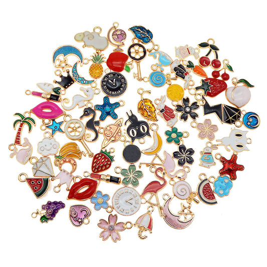 120pcs Gold Tone Enamel Assorted Charms for Jewelry Making
