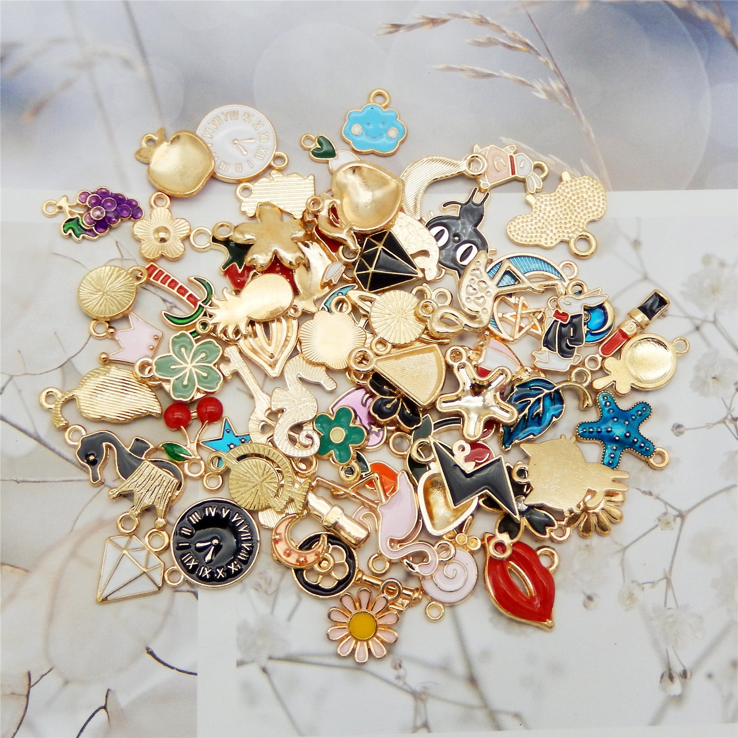 120pcs Gold Tone Enamel Assorted Charms for Jewelry Making