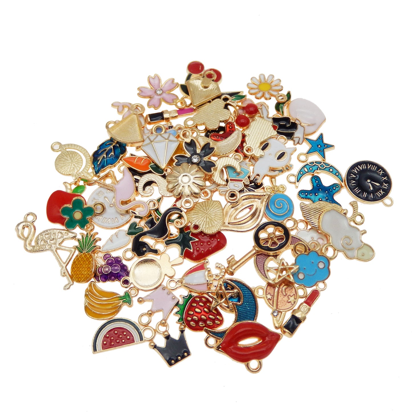 120pcs Gold Tone Enamel Assorted Charms for Jewelry Making