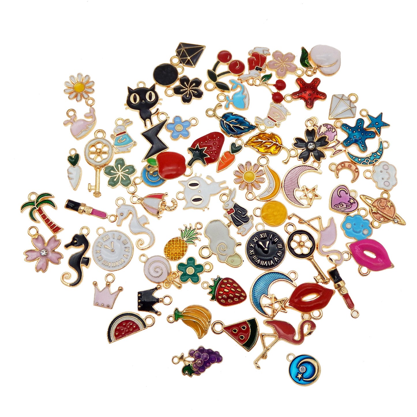 120pcs Gold Tone Enamel Assorted Charms for Jewelry Making