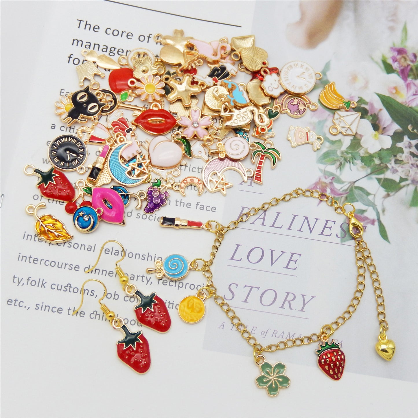 120pcs Gold Tone Enamel Assorted Charms for Jewelry Making