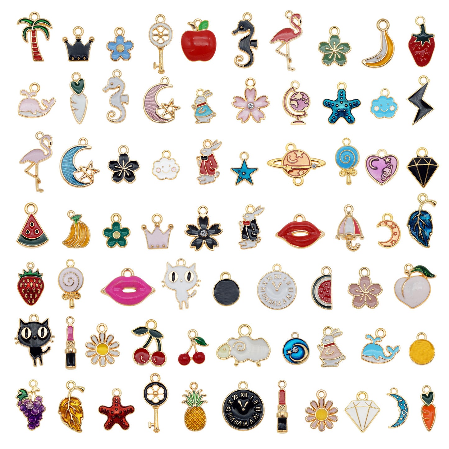 120pcs Gold Tone Enamel Assorted Charms for Jewelry Making