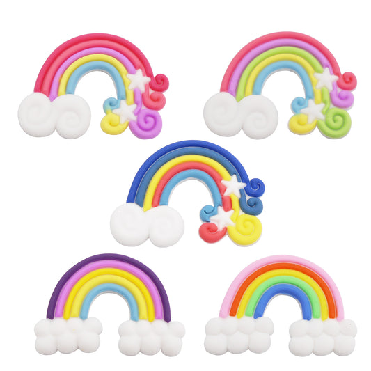 50pcs Rainbow Slime Charms Bulk Assorted 5 Colors Clouds Ornaments Flat Back Charms for Phone Cases Crafts Hair Accessories Adult Jewelry Making