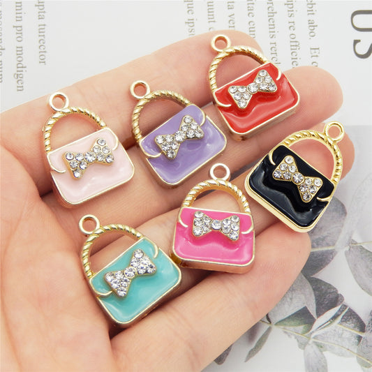 24pcs Mixed Colors Fashion Women Purse Bag Enamel Pendants Charms Gold Tone Ornaments for Necklace Bracelet Earring DIY Jewellery Making Supplies