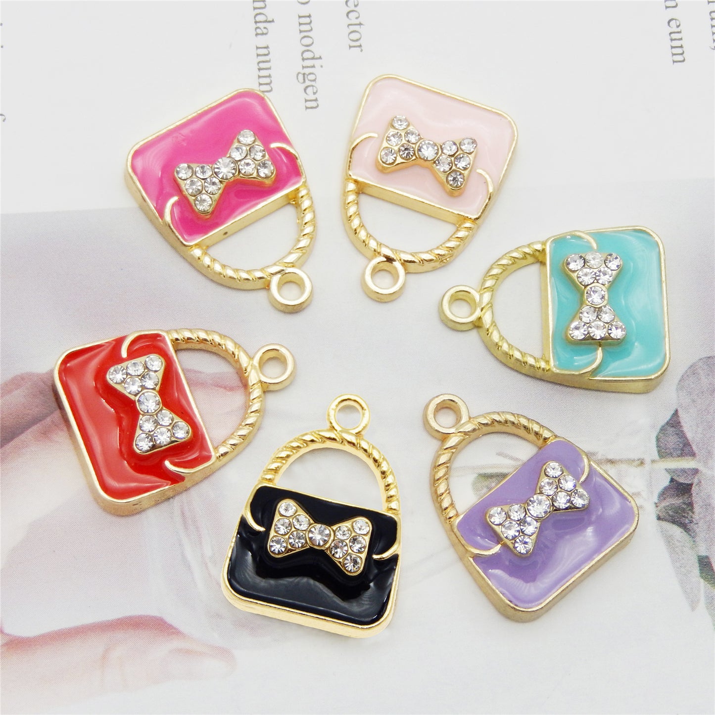 24pcs Mixed Colors Fashion Women Purse Bag Enamel Pendants Charms Gold Tone Ornaments for Necklace Bracelet Earring DIY Jewellery Making Supplies