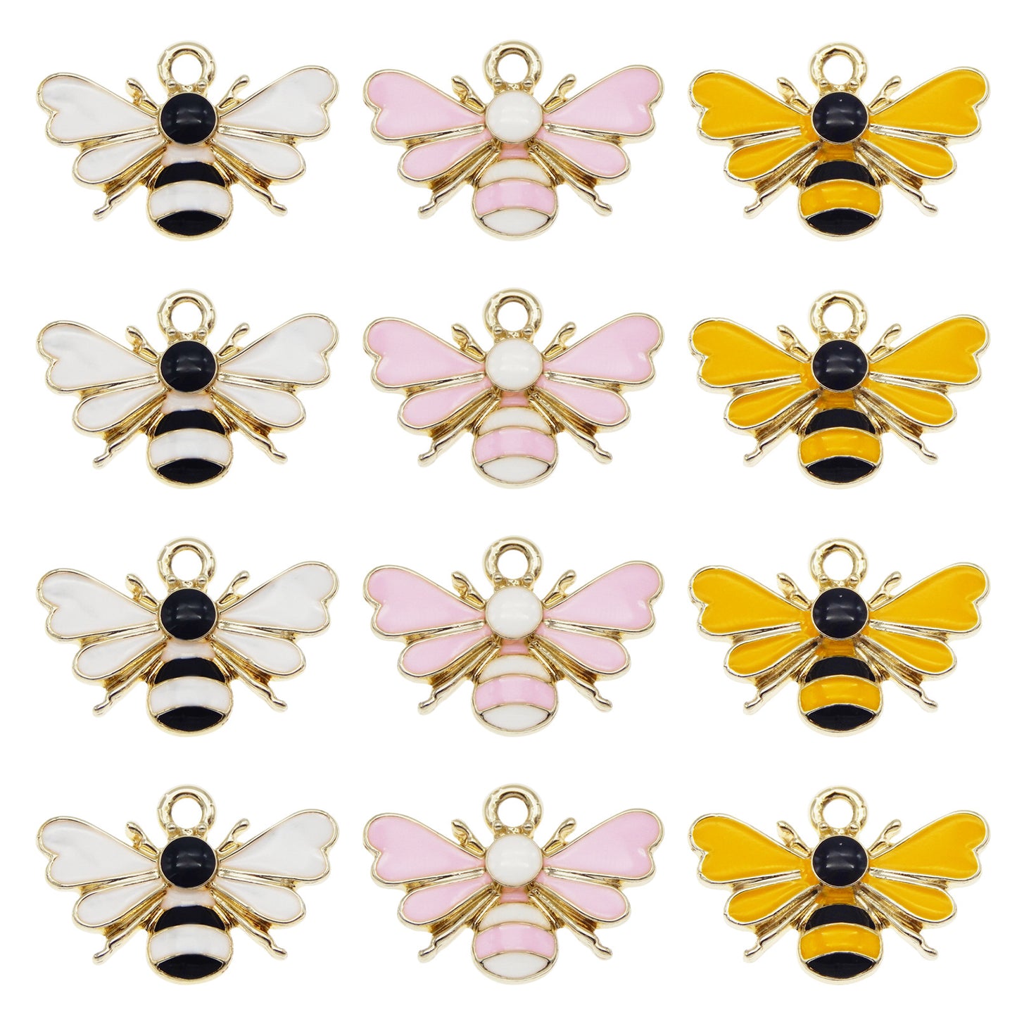 JJGQAZ 30pcs Mixed Colors Cute Bees Charms Enamel Gold Tone Honeybee Pendant for DIY Jewelry Making Necklace Bracelet Earring Jewelry Accessories