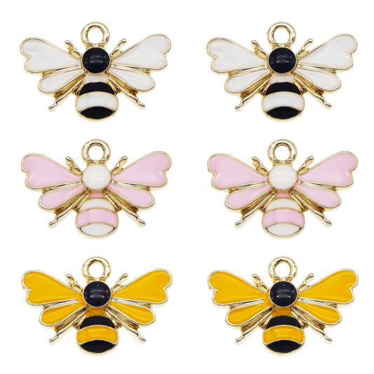 JJGQAZ 30pcs Mixed Colors Cute Bees Charms Enamel Gold Tone Honeybee Pendant for DIY Jewelry Making Necklace Bracelet Earring Jewelry Accessories