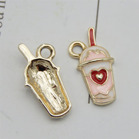 JJGQAZ 30pcs Mixed Colors Heart Drinks Charms Enamel Gold Tone Straw Cup Pendant for DIY Jewelry Making Necklace Bracelet Earring Jewelry Accessories