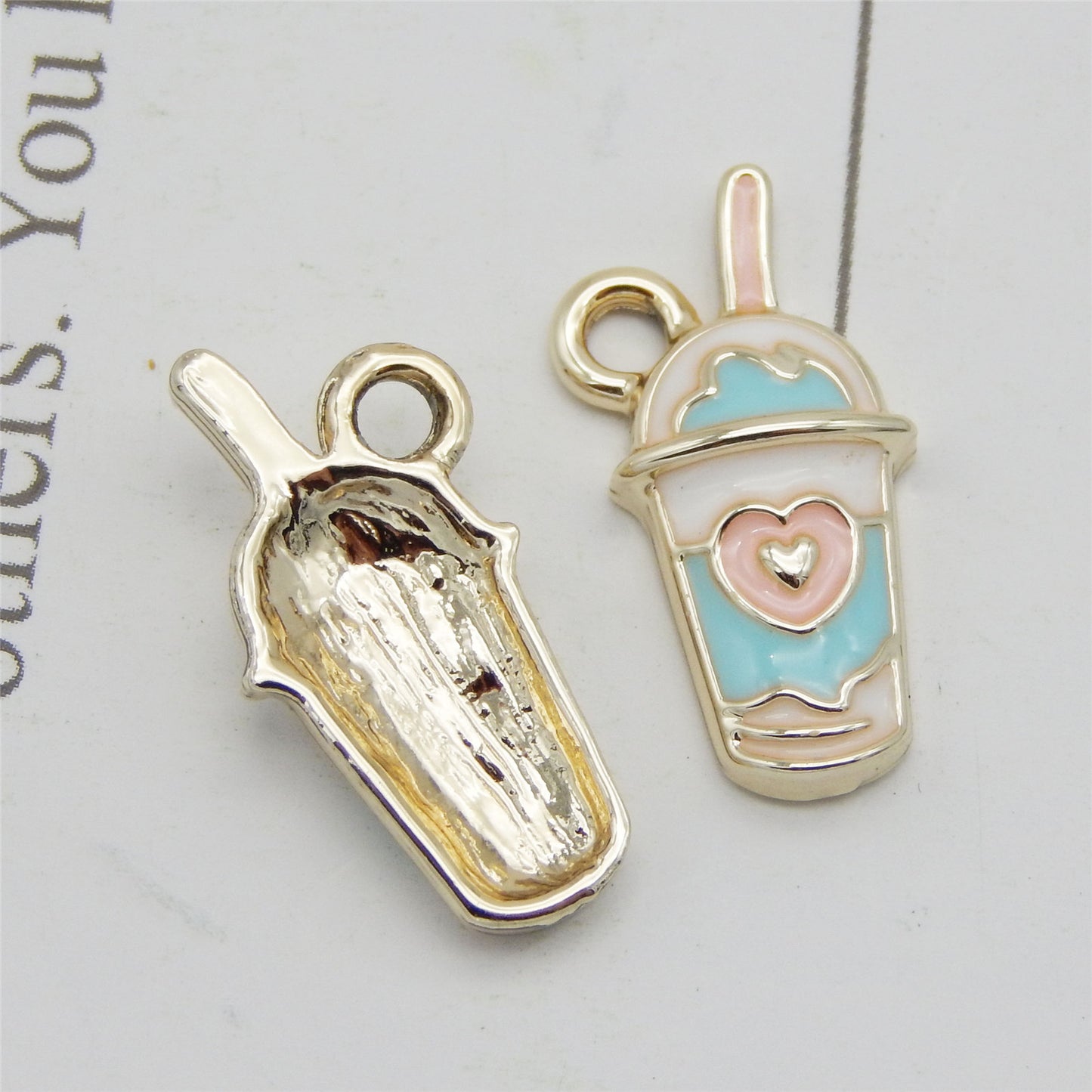 JJGQAZ 30pcs Mixed Colors Heart Drinks Charms Enamel Gold Tone Straw Cup Pendant for DIY Jewelry Making Necklace Bracelet Earring Jewelry Accessories