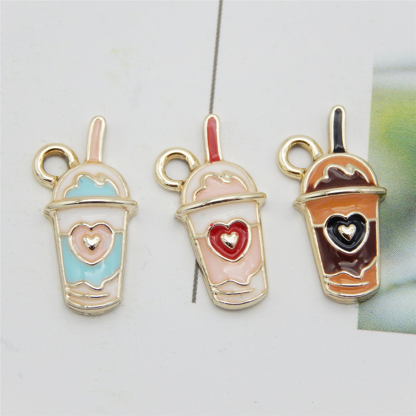 JJGQAZ 30pcs Mixed Colors Heart Drinks Charms Enamel Gold Tone Straw Cup Pendant for DIY Jewelry Making Necklace Bracelet Earring Jewelry Accessories
