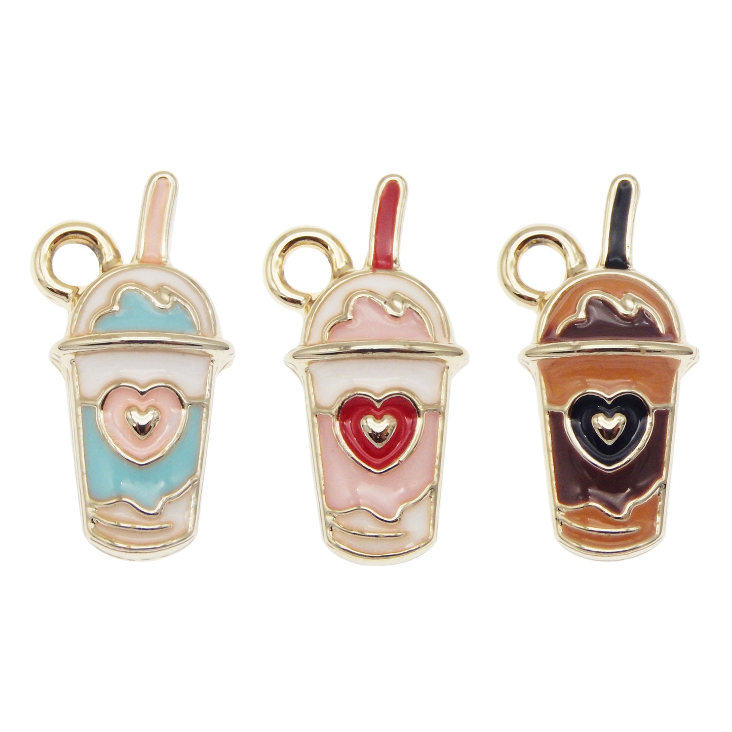 JJGQAZ 30pcs Mixed Colors Heart Drinks Charms Enamel Gold Tone Straw Cup Pendant for DIY Jewelry Making Necklace Bracelet Earring Jewelry Accessories