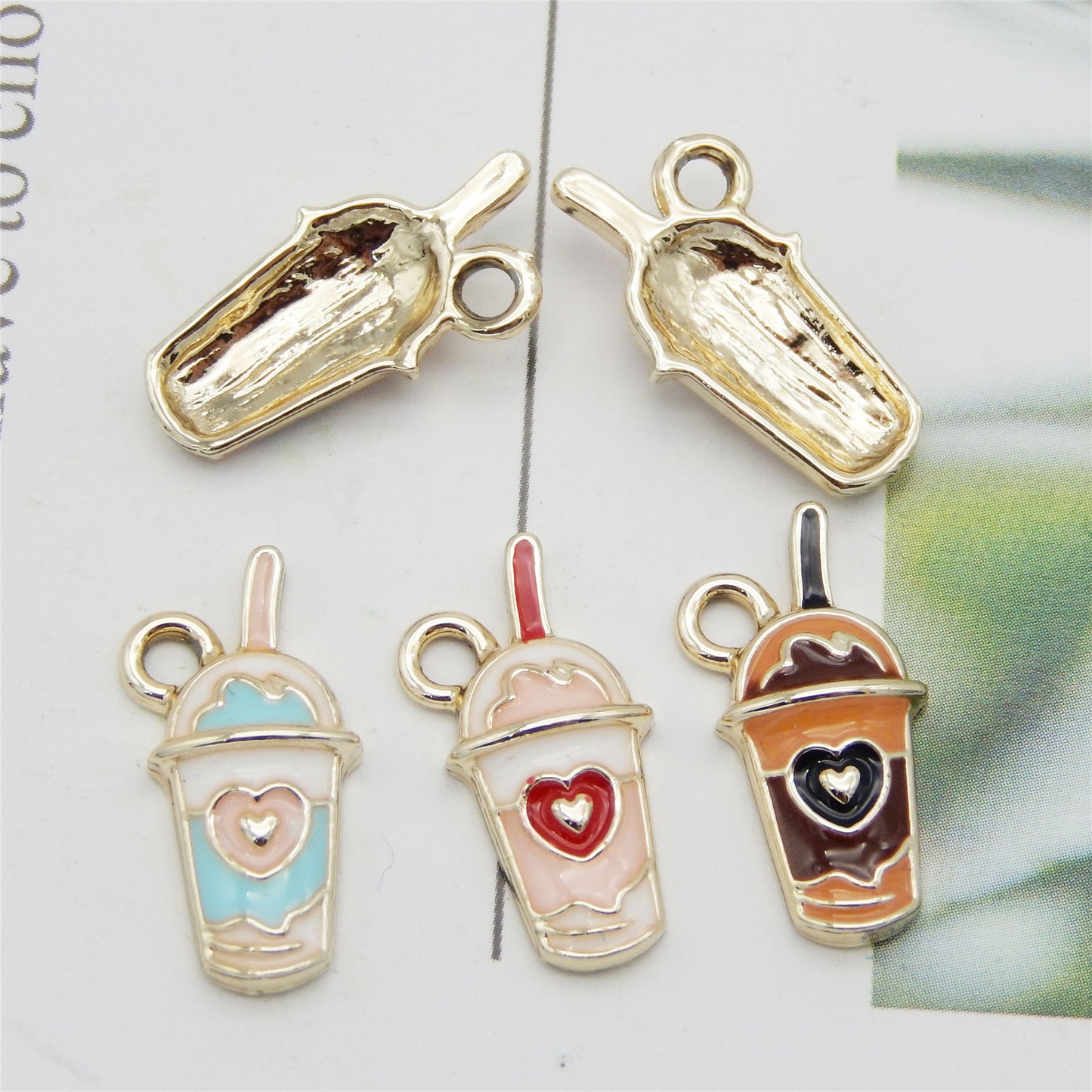JJGQAZ 30pcs Mixed Colors Heart Drinks Charms Enamel Gold Tone Straw Cup Pendant for DIY Jewelry Making Necklace Bracelet Earring Jewelry Accessories