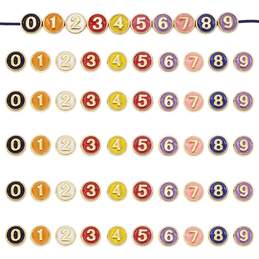 30 Pieces Round Letter Beads 0-9 Number Enamel Spacer Beads Multicolour Alphabet Pendents Beads for DIY Jewelry Bracelet Necklace Crafts Making