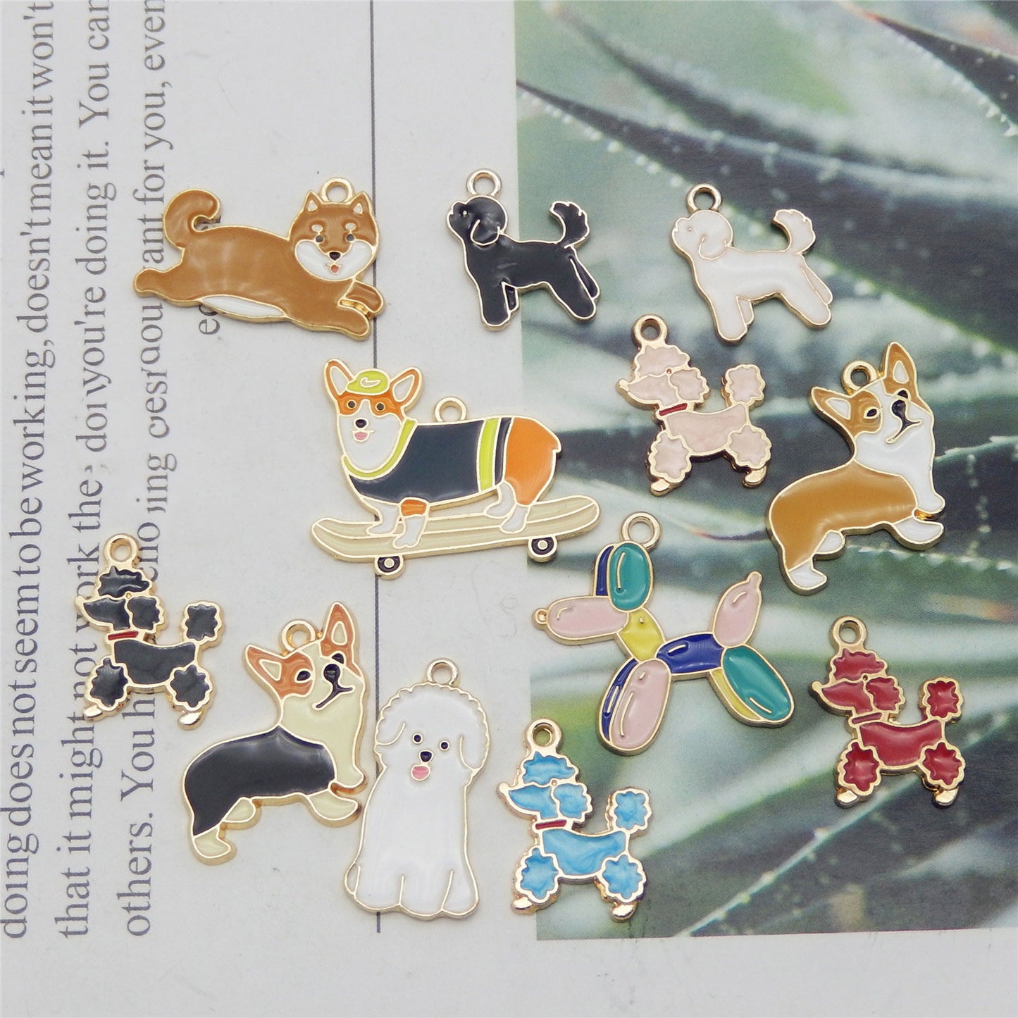 24pcs(12PAIRS) Assorted Gold Tone Enamel Pet Dog Dainty Dangle Cute Animals Charms Pendant for Jewelry Making Necklace Bracelet, 12 Styles