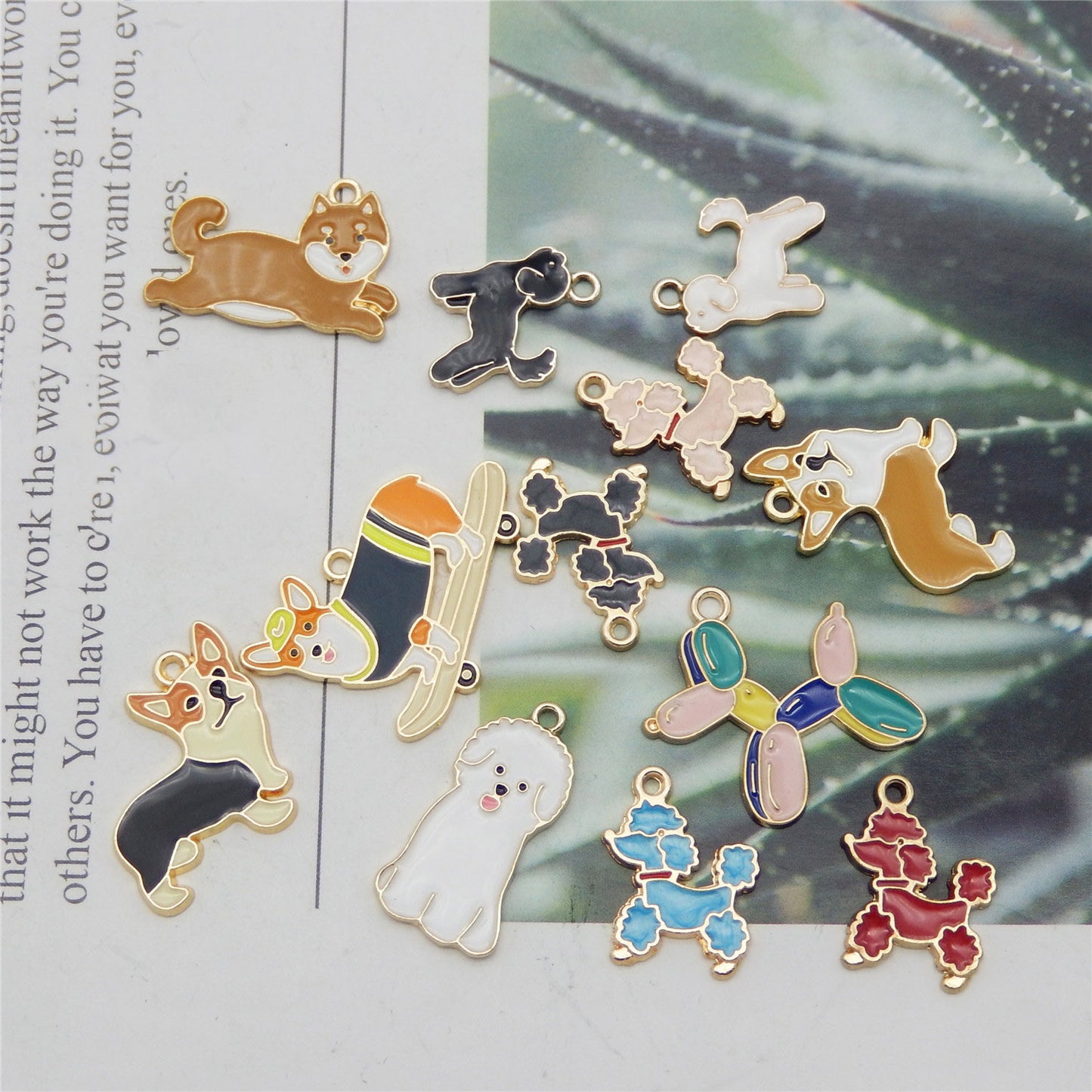 24pcs(12PAIRS) Assorted Gold Tone Enamel Pet Dog Dainty Dangle Cute Animals Charms Pendant for Jewelry Making Necklace Bracelet, 12 Styles