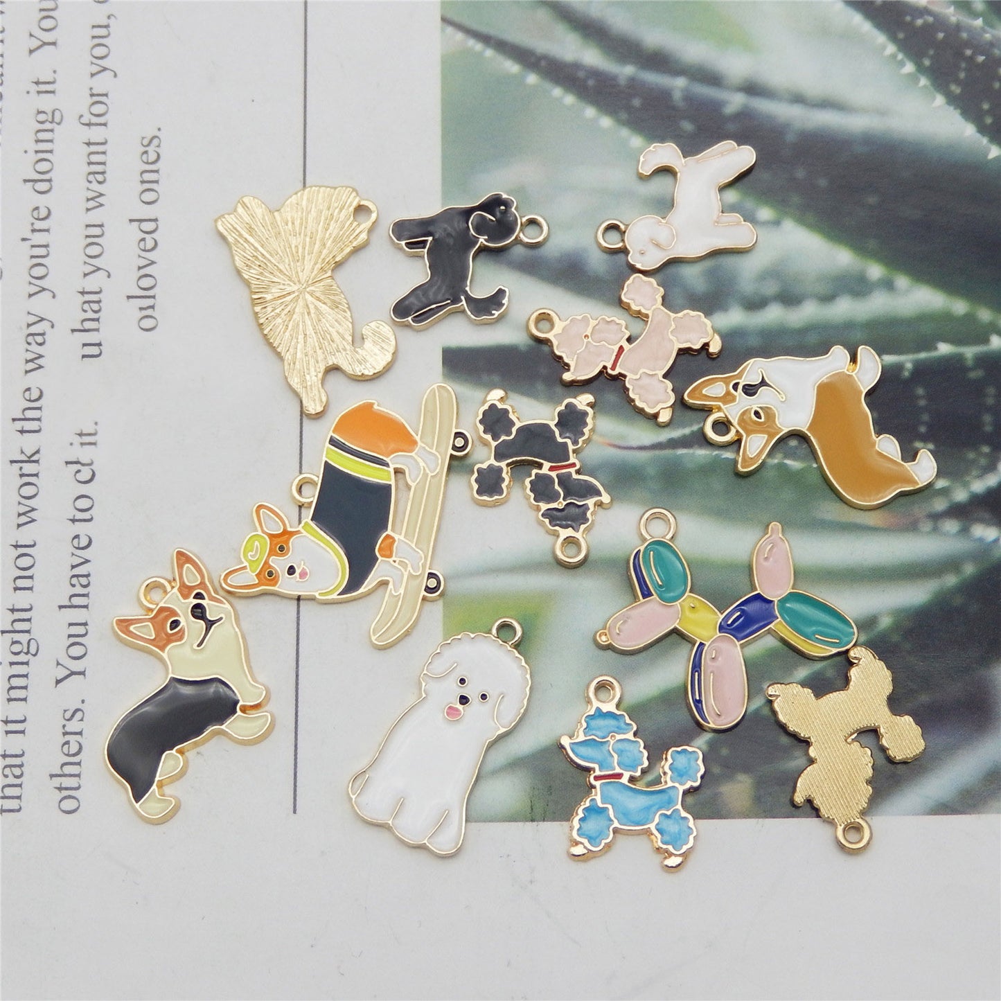 JJGQAZ 24pcs(12PAIRS) Assorted Gold Tone Enamel Pet Dog Dainty Dangle