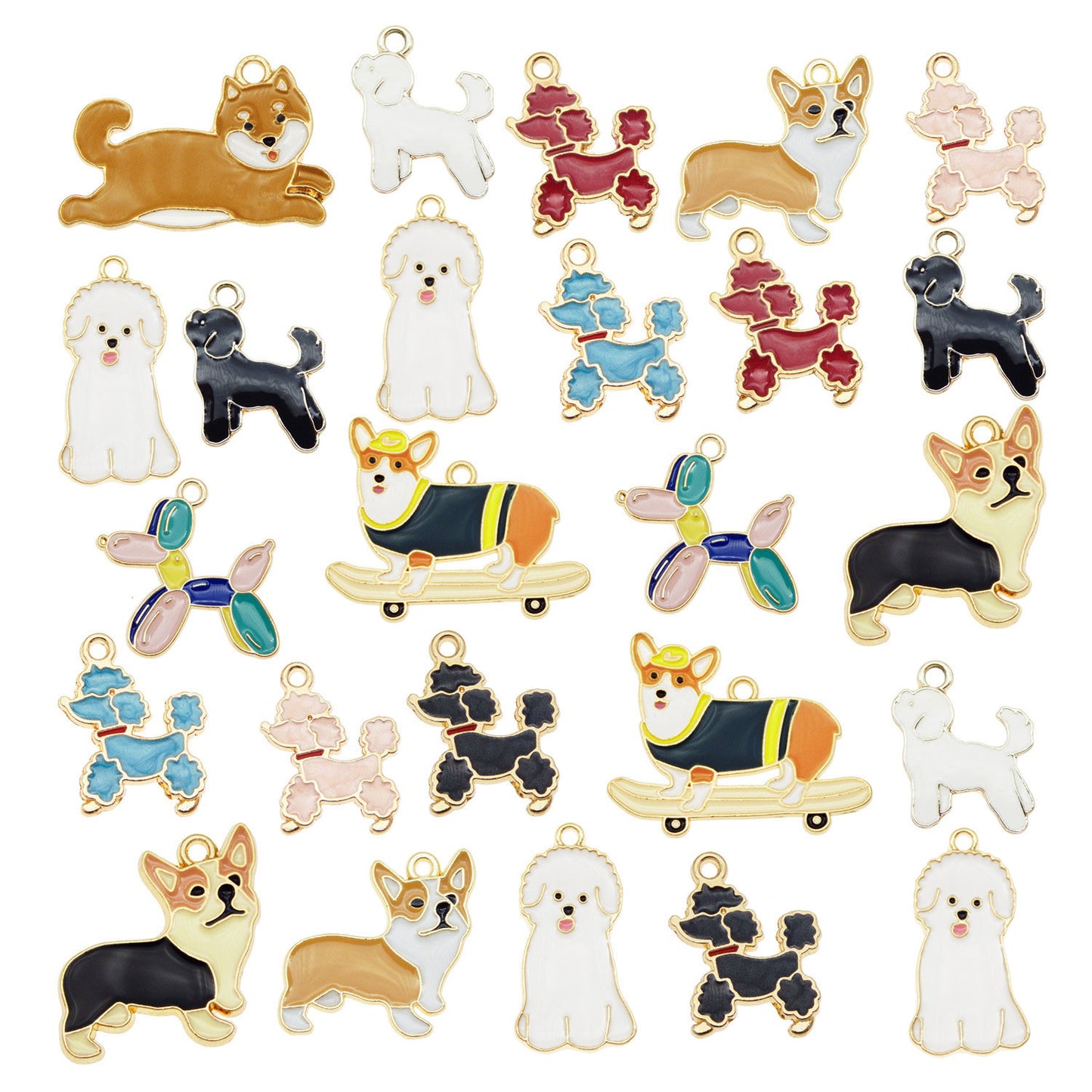 24pcs(12PAIRS) Assorted Gold Tone Enamel Pet Dog Dainty Dangle Cute Animals Charms Pendant for Jewelry Making Necklace Bracelet, 12 Styles