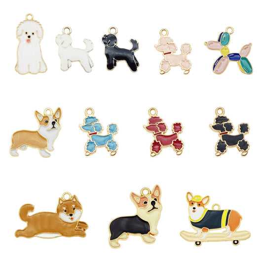 JJGQAZ 24pcs(12PAIRS) Assorted Gold Tone Enamel Pet Dog Dainty Dangle