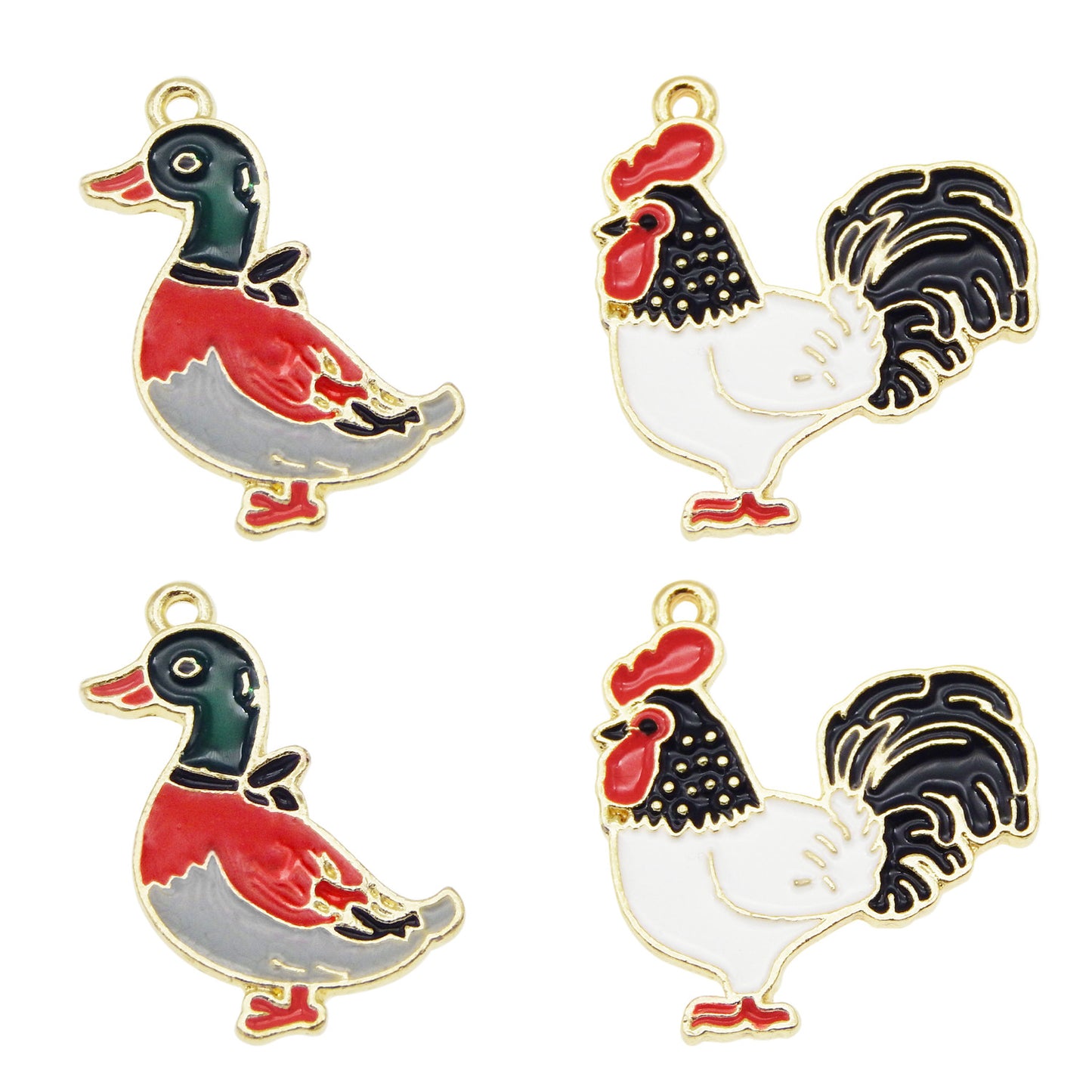 JJGQAZ 20PCS Assorted Enamel Chicken and Duck Charm Cute Cartoon Animals Dangle Charms