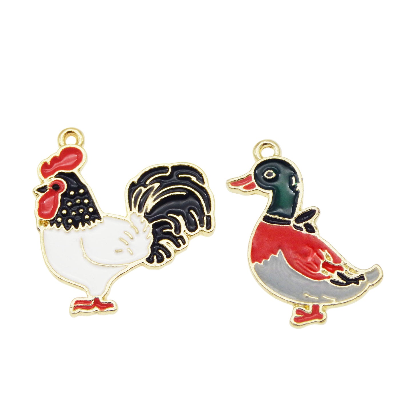 JJGQAZ 20PCS Assorted Enamel Chicken and Duck Charm Cute Cartoon Animals Dangle Charms