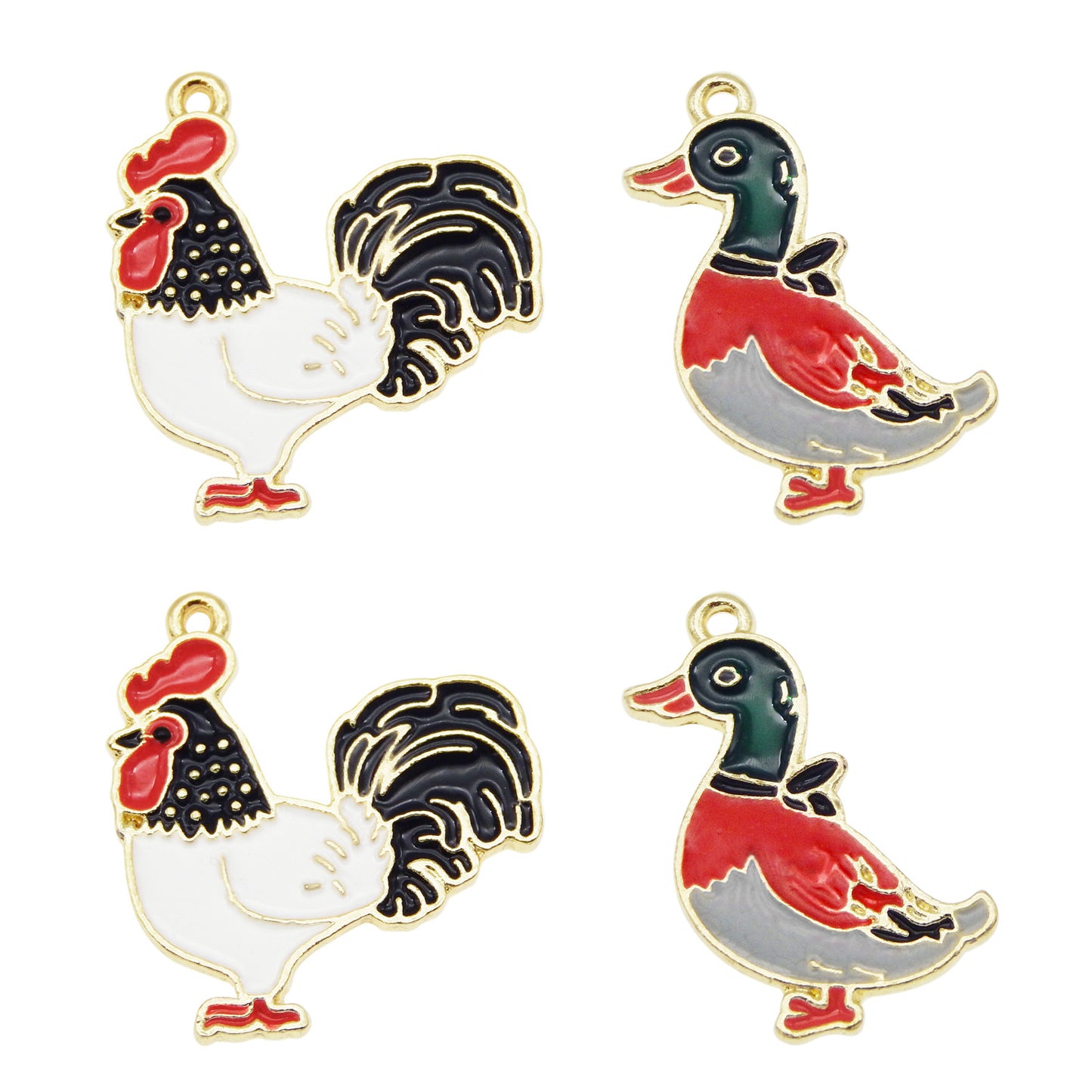 JJGQAZ 20PCS Assorted Enamel Chicken and Duck Charm Cute Cartoon Animals Dangle Charms