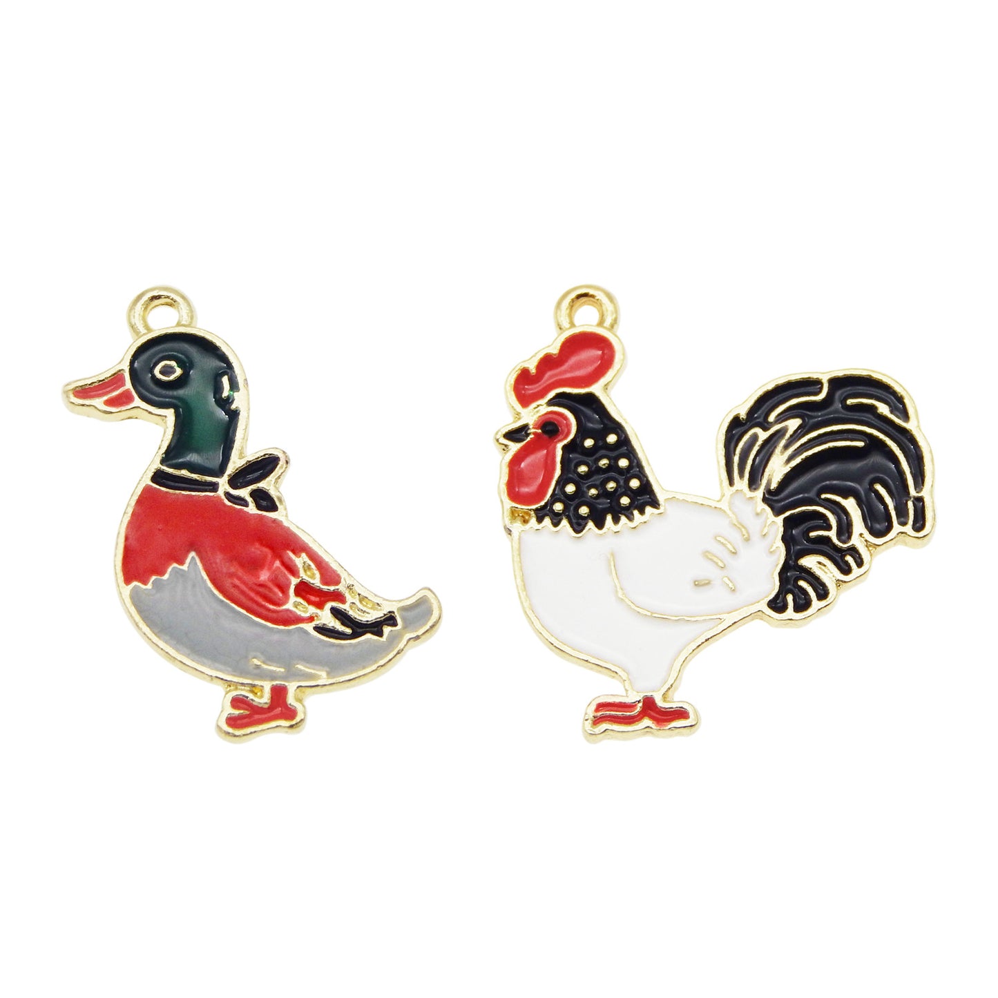 JJGQAZ 20PCS Assorted Enamel Chicken and Duck Charm Cute Cartoon Animals Dangle Charms