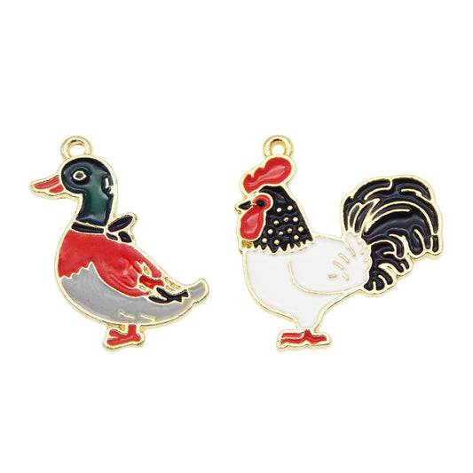 JJGQAZ 20PCS Assorted Enamel Chicken and Duck Charm Cute Cartoon Animals Dangle Charms
