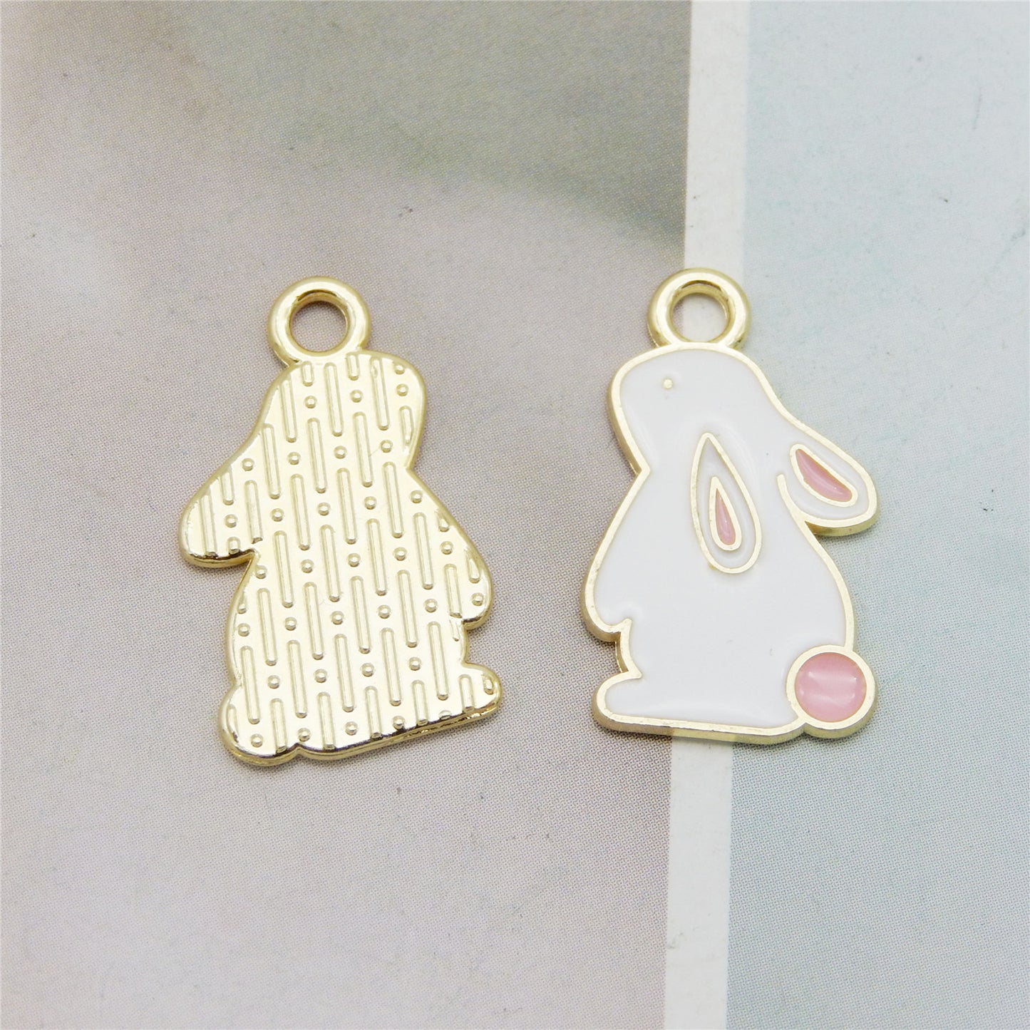 JGQAZ 50PCS White Enamel Rabbit Charm Cute Cartoon Animals Dangle Charms Pendant