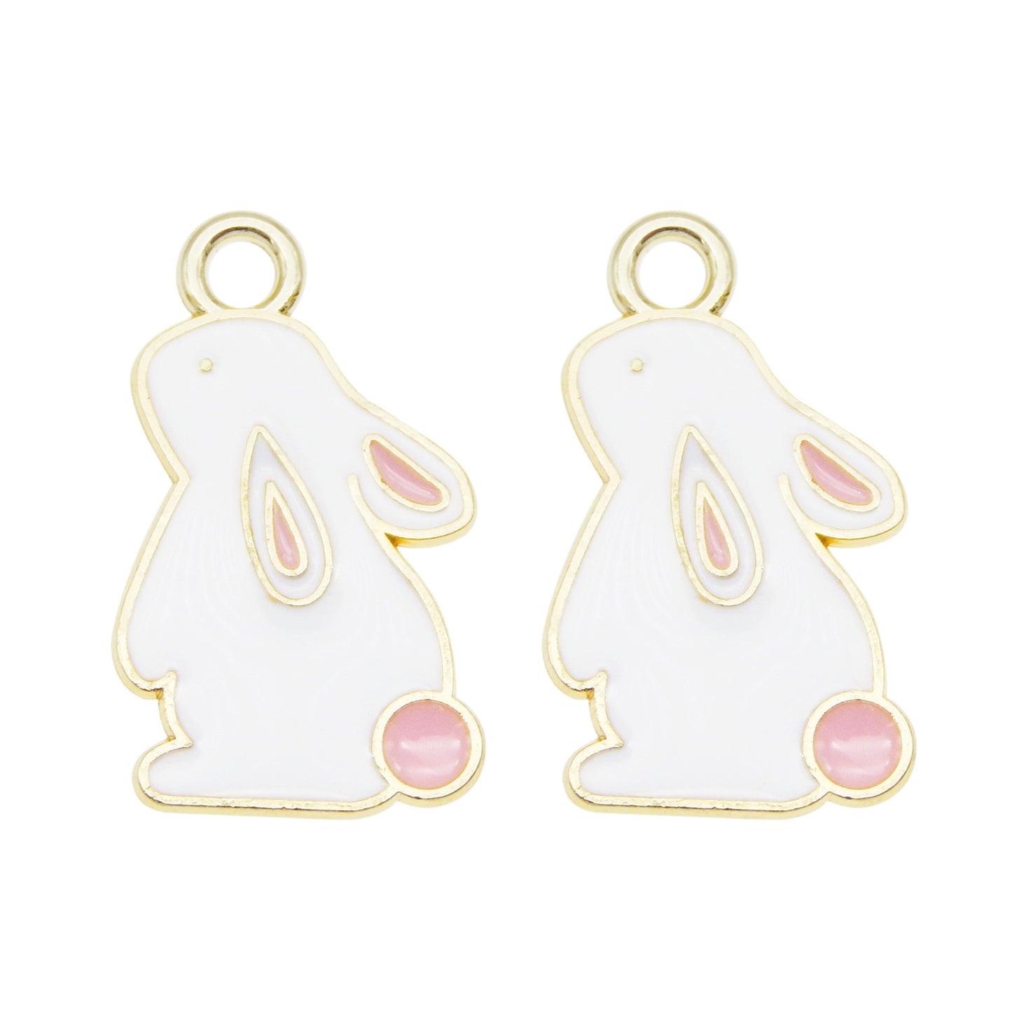 JGQAZ 50PCS White Enamel Rabbit Charm Cute Cartoon Animals Dangle Charms Pendant