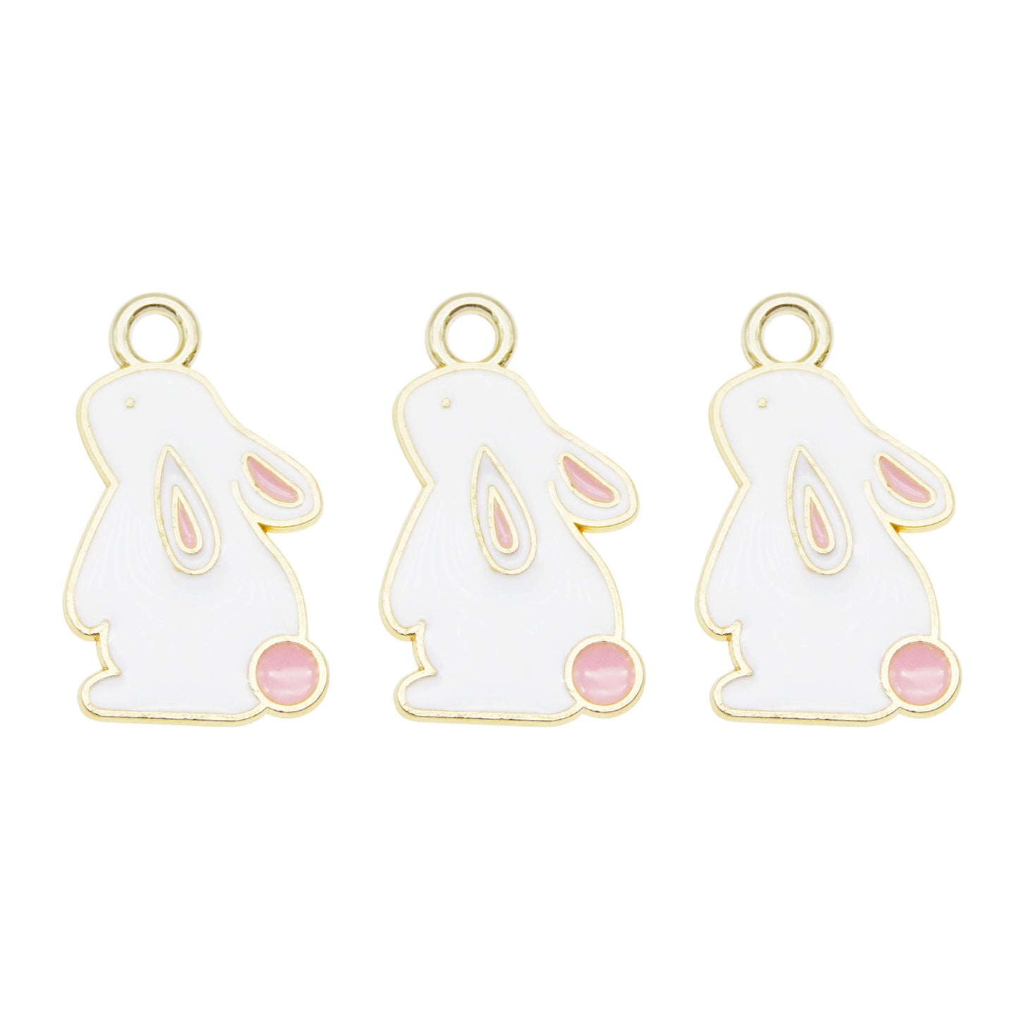 JGQAZ 50PCS White Enamel Rabbit Charm Cute Cartoon Animals Dangle Charms Pendant