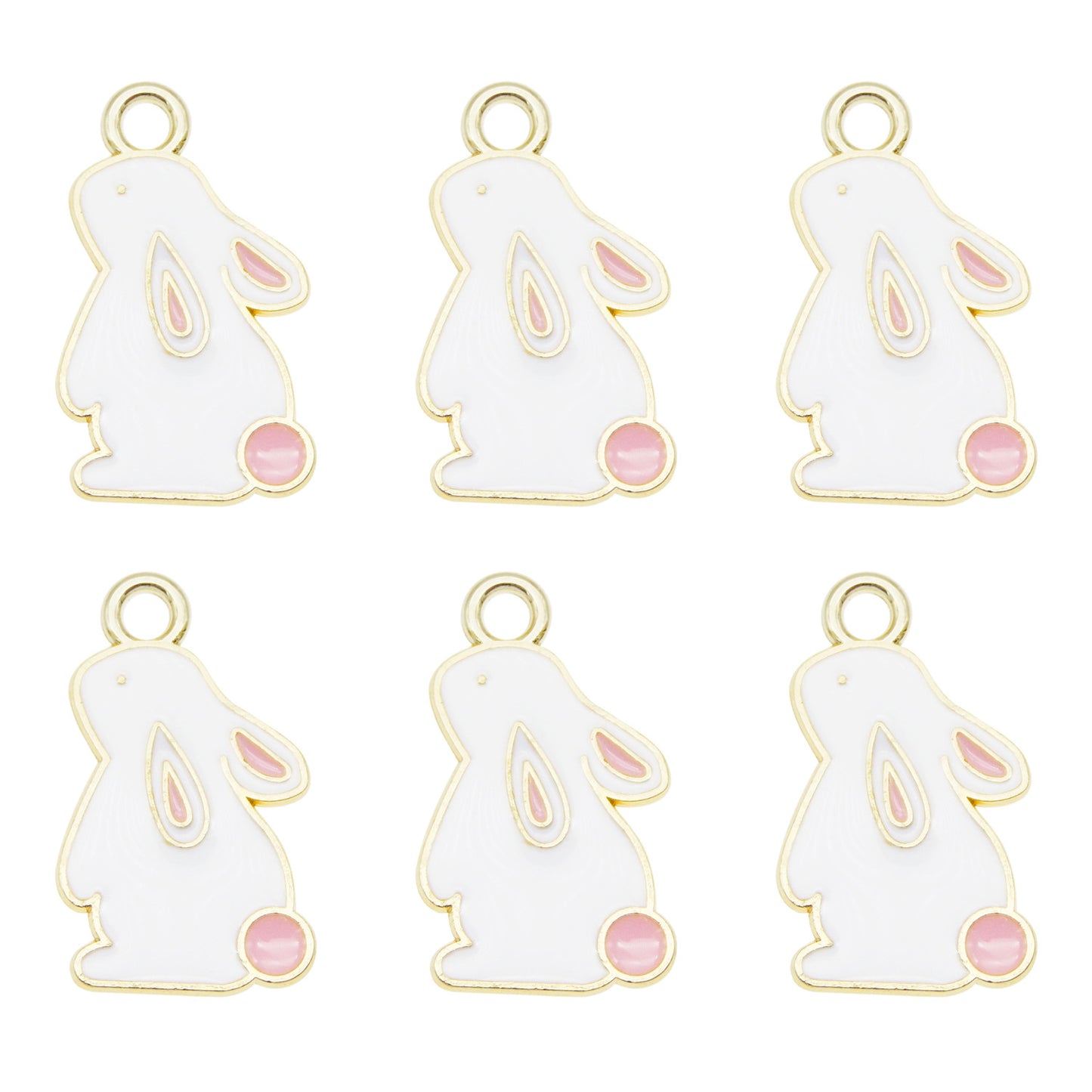 JGQAZ 50PCS White Enamel Rabbit Charm Cute Cartoon Animals Dangle Charms Pendant