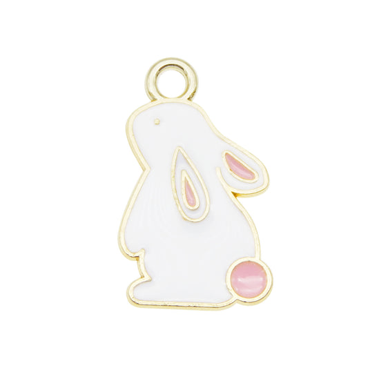 JGQAZ 50PCS White Enamel Rabbit Charm Cute Cartoon Animals Dangle Charms Pendant