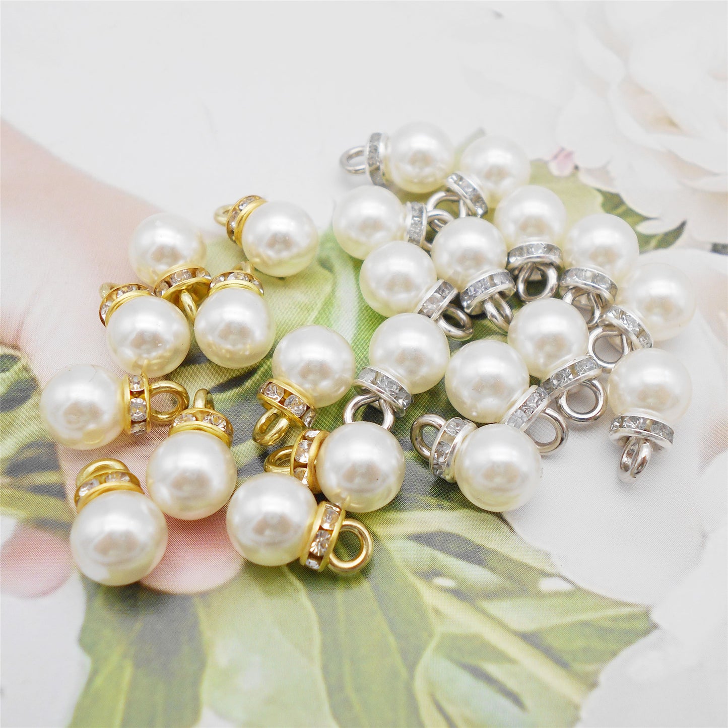 JJGQAZ 100pcs 8mm White Imitation Pearl Charms Pendants Faux Pearl Beads Charms