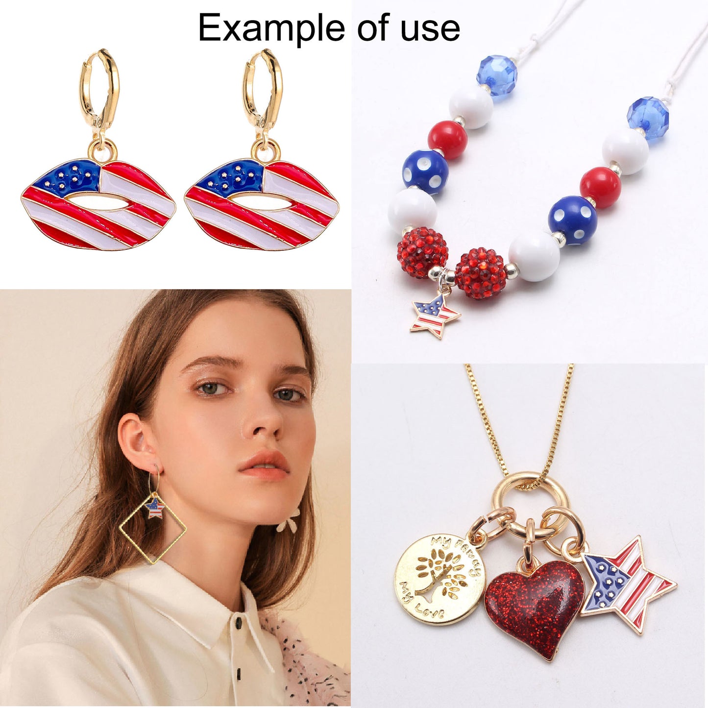 60PCS American Flag Charms Assorted Enamel Star Stripes and Heart Charms for DIY Independence Day Jewelry Making Bracelets Necklaces Earrings