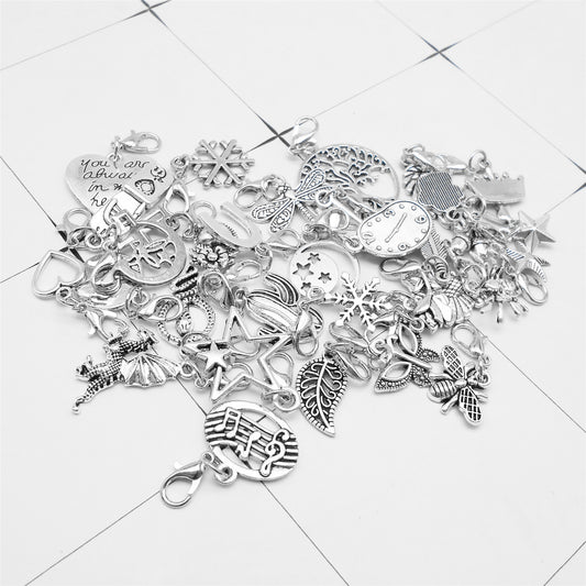 JJGQAZ 60 Pieces Silvery Clip on Charm Pendants Mixed Styles Dangle Charms
