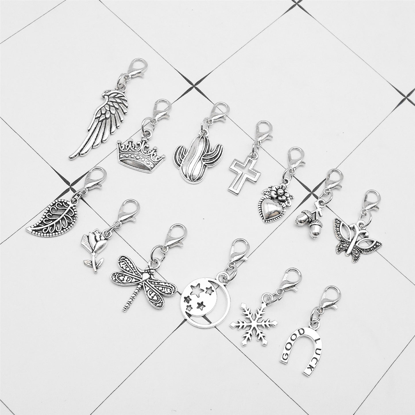 JJGQAZ 60 Pieces Silvery Clip on Charm Pendants Mixed Styles Dangle Charms