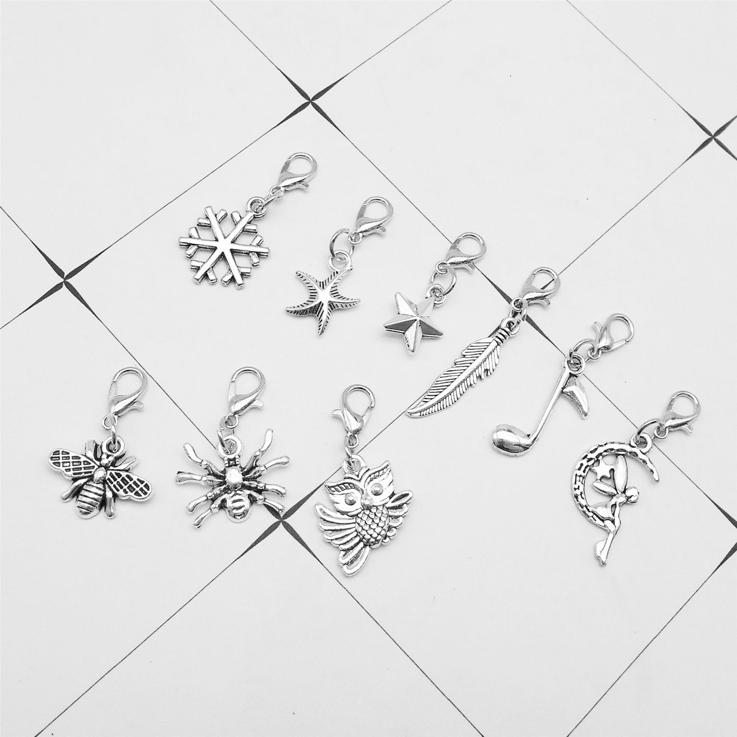 JJGQAZ 60 Pieces Silvery Clip on Charm Pendants Mixed Styles Dangle Charms