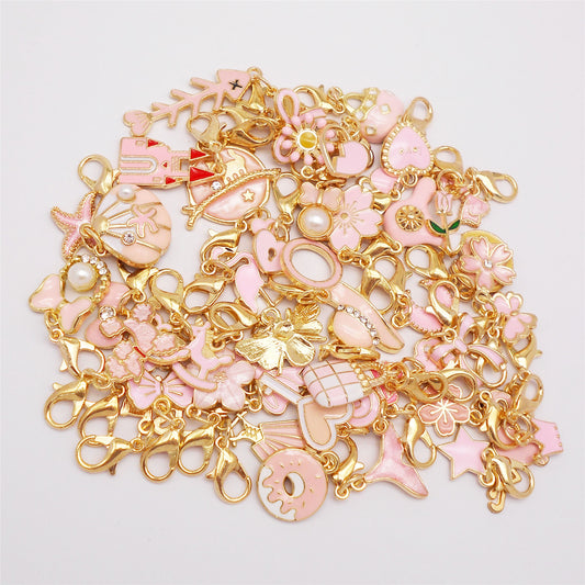 JJGQAZ 60pcs(30 Pairs) Pink Theme Enamel Fruit Moon