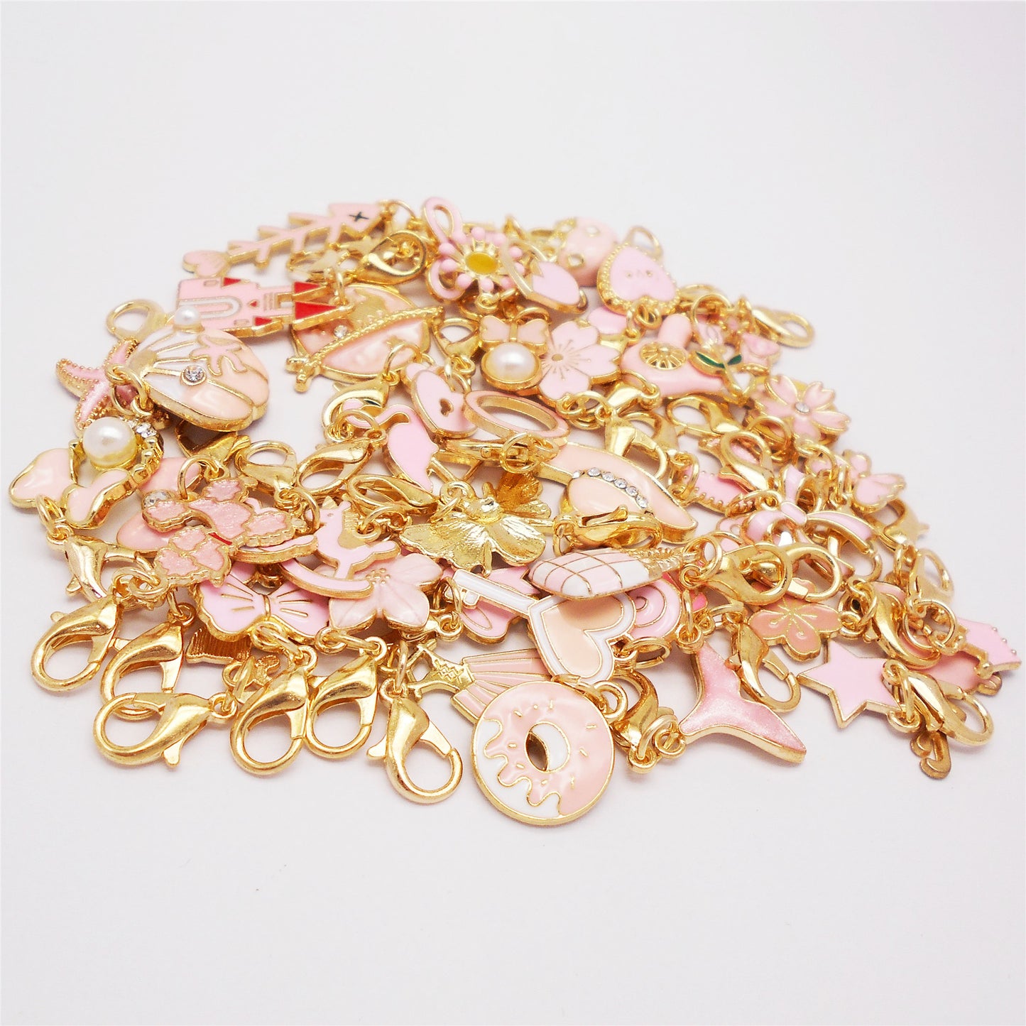 JJGQAZ 60pcs(30 Pairs) Pink Theme Enamel Fruit Moon