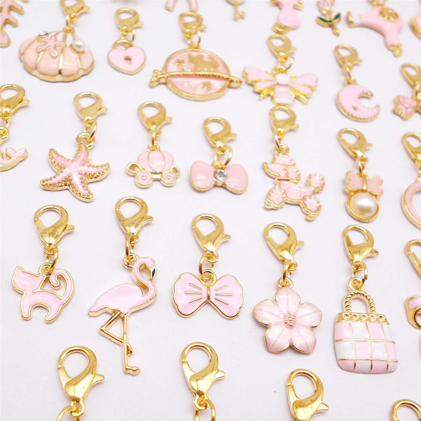 JJGQAZ 60pcs(30 Pairs) Pink Theme Enamel Fruit Moon