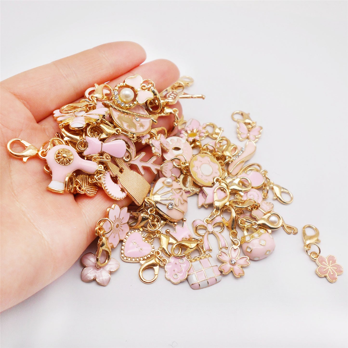50PCS/50PAIRS Gold Tone Pink Enamel Charms