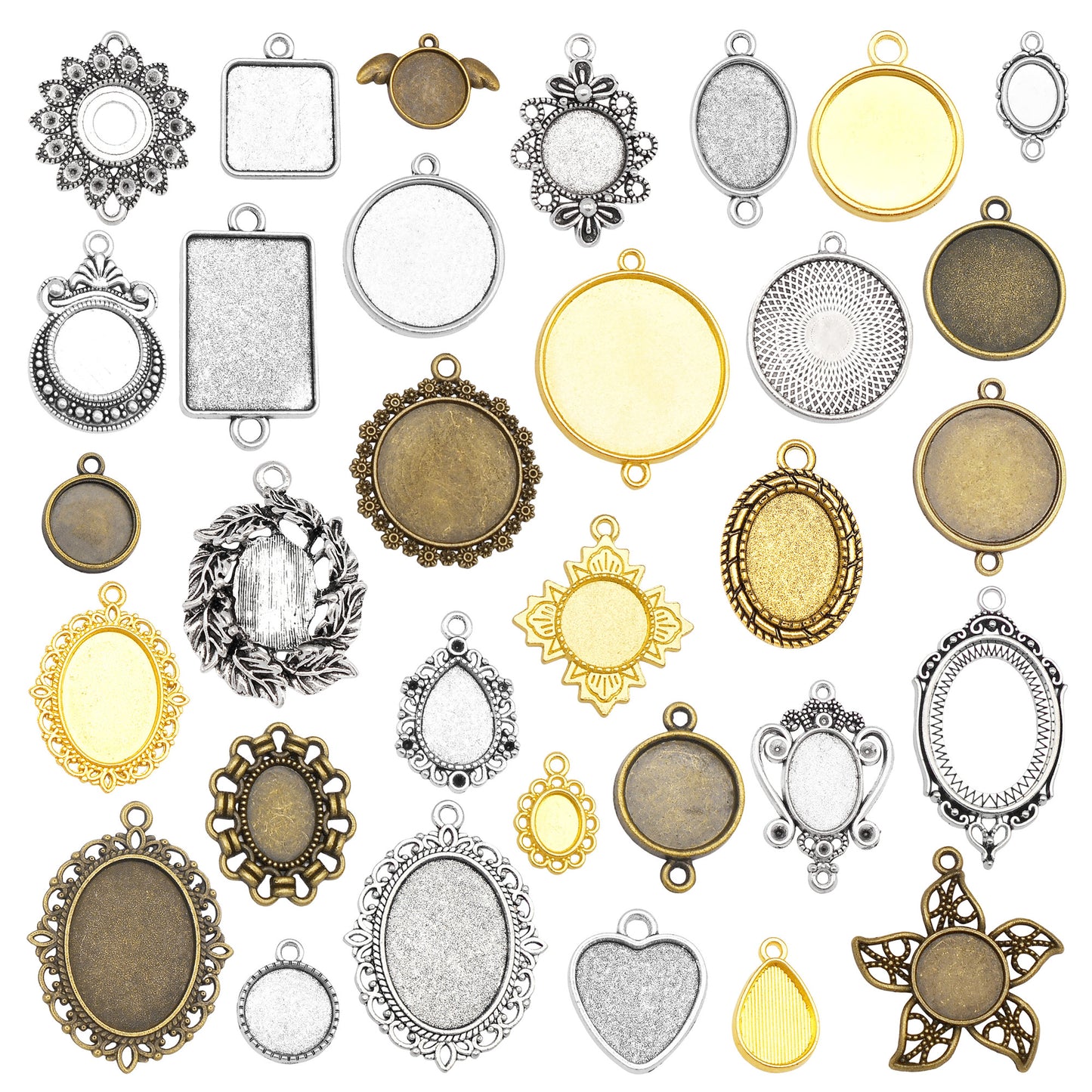 Antique Bronze Silver Golden 1-2 inches Alloy Cameo Setting for DIY Jewelry Making