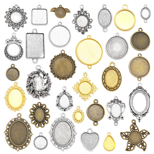 JJGQAZ Assorted 60 Pieces Mini Size Blank Bezel Pendant Trays