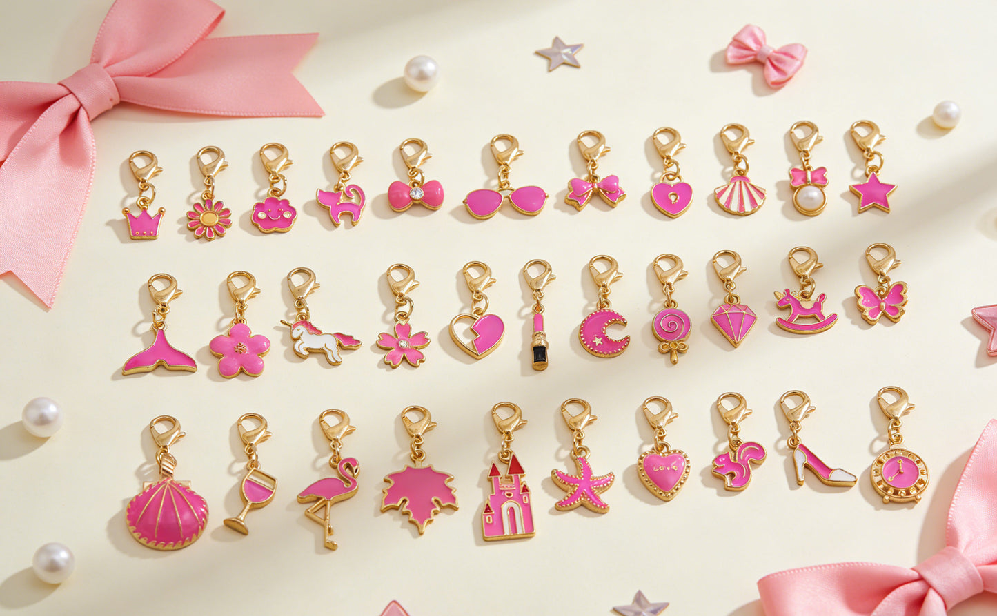 60PCS Enamel Charms Set with Golden Lobster Clasp