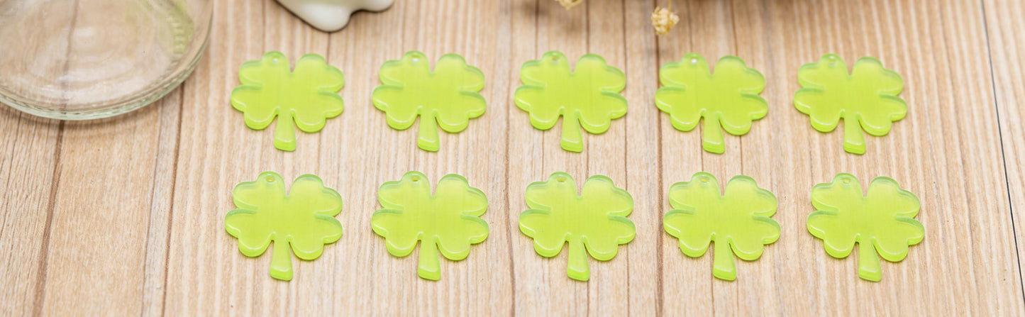 10/60Pcs Green Acrylic Four-Leaf Clover Beads